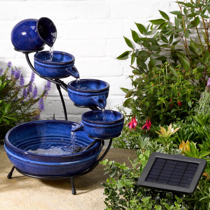 Homoland Solar Powered Garden Water Feature – Cascade Fountain With 2 LED Lights